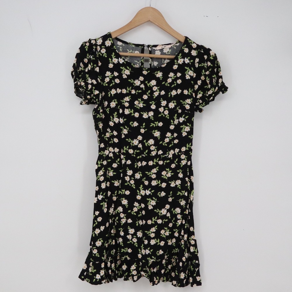 Mi Ami Mini Dress Womens M Black Floral Puff Sleeve Ruffle Excellent